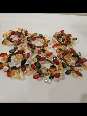 Beaded Napkin Ring Set - Red, Orange, Yellow, Green, Clear